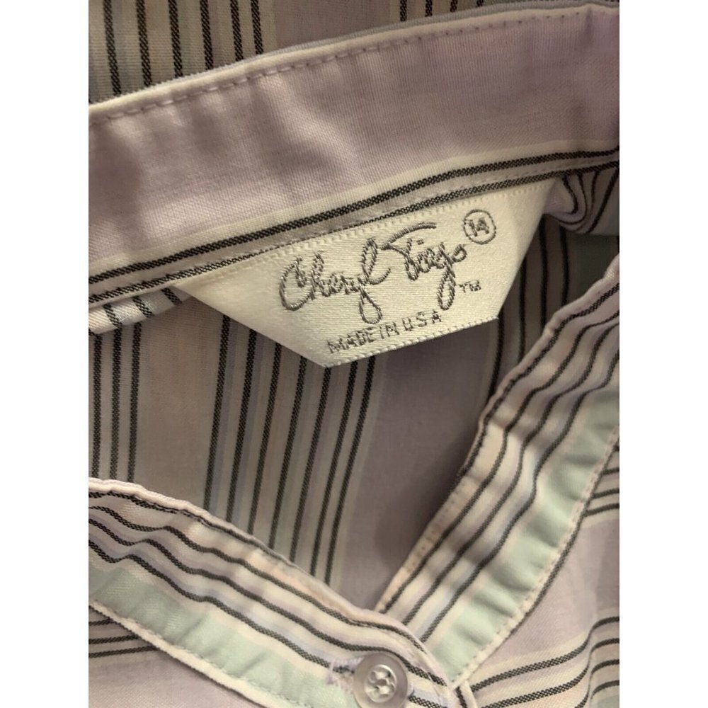 Cheryl Tiegs Womens 14 Vintage Blouse Striped Button Front Long Sleeve Boho - Picture 9 of 9